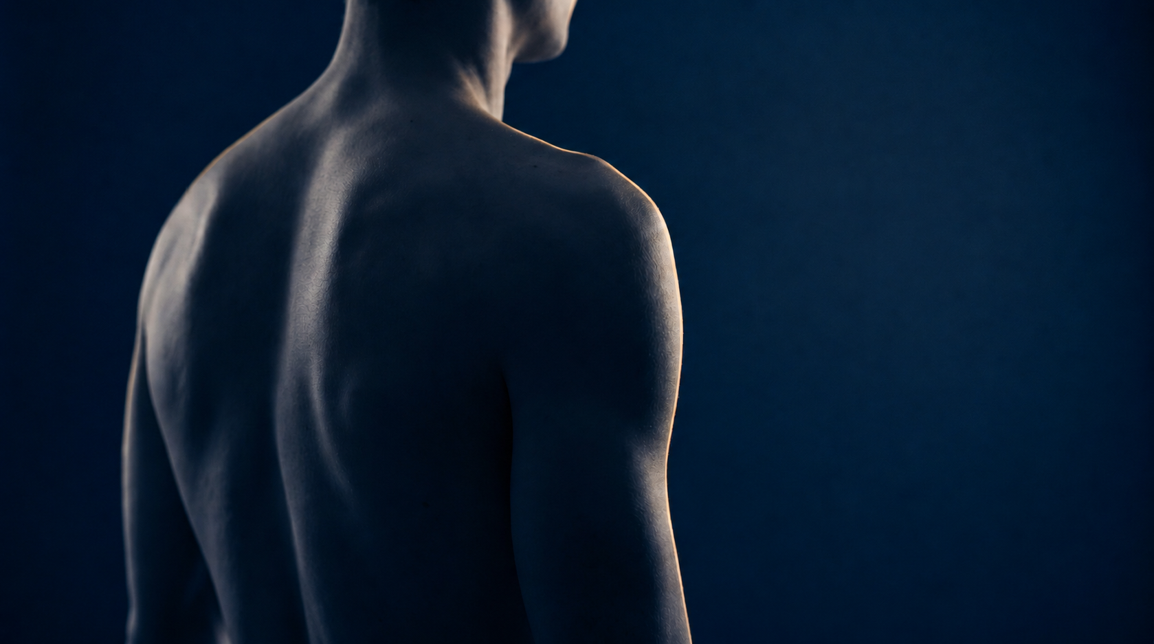 Detailed view of the upper back and shoulder
